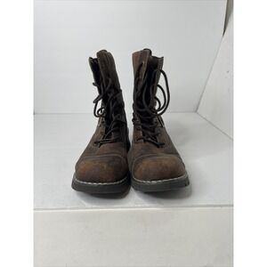 Vintage 90s Y2K Mudd Leather Chunky Boots 7.5 Brown Buckle Combat